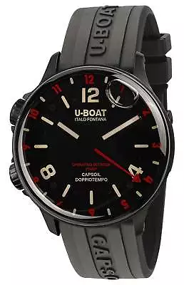 U-Boat Capsoil Doppiotempo Black DLC Steel Black Dial Rubber Mens Watch 8841 • $1479