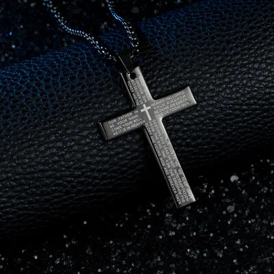 24 Inch Men's Titanium Steel Jesus Christ Cross Crucifix Pendant Necklace Chain • $2.99