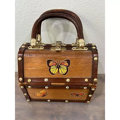 Vtg Simon Wooden Box Purse Chest Decoupage Butterflies • $40