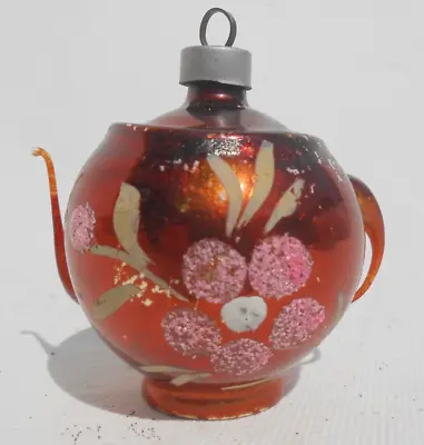 Vintage West Germany Mercury Glass Copper Teapot Hand Painted Christmas Ornament • $35
