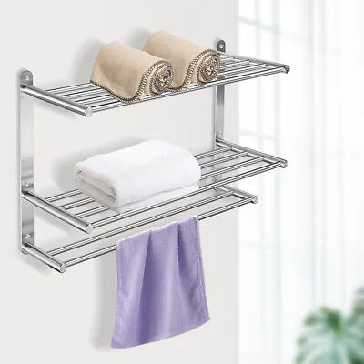 24 Inch 3 Layers Bathroom Wall Mounted Towel Rack Towel Rack For Hotel Stainless • $31.35