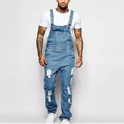 Men's Slim Fit Jumpsuits Denim Overalls Suspender Denim Trousers Jeans Romper • $41.07