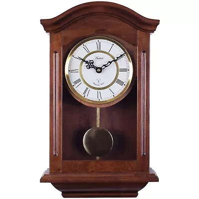 Acctim Thorncroft Pendulum Wall Clock Radio Controlled Chime Carved Dark Wood • £161.46