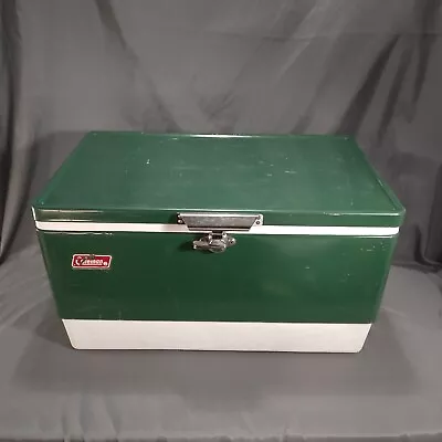 Vintage 1981 Coleman Cooler Green Metal/Plastic Ice Chest 22x13x12 Retro Low Boy • $89.99