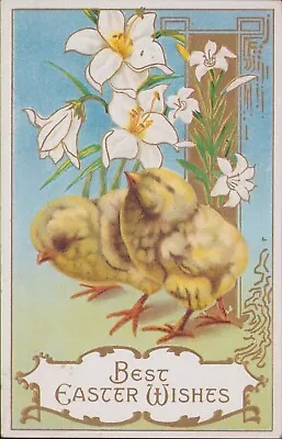 Easter Vintage Post Card 1912 Chicks Lily Gold Foil Embossed Posted Stamped • $5.95