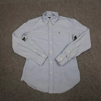 Ralph Lauren Shirt Womens SMALL Blue Long Sleeve Button Up Flesh Pony Size S • $34.88