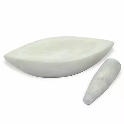 White Marble Boat Shape Ohkli/Morter/Spice Grinder With Pestle 7  For Kitchen • $69.95