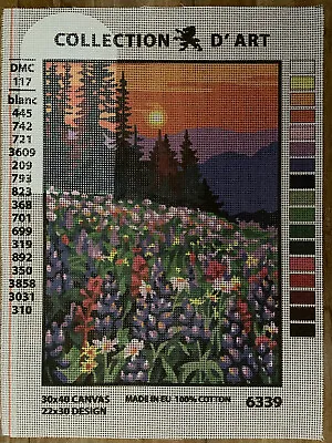 $22.99 • Buy Needlepoint Canvas 30x40  Sunset In Forest Canvas Only 12x16 Inch