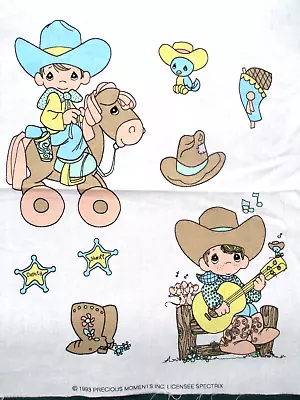 Fabric Precious Moments  Cowboys  Vintage 1993 In Pastels 15  X 17  $7.50 • $7.50