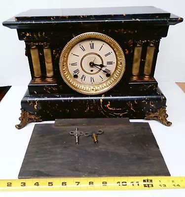 Antique Seth Thomas Adamantine Mantle Mantle Clock Lions Heads Working Great • $89.95