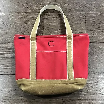 Lands End Heavy Canvas Red & Tan Tote Bag Great For Beach “C” Monogram • $19.99