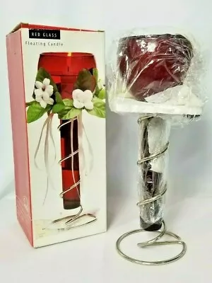 FLOATING CANDLE HOLDER 2 Piece RED GLASSSILVER PLATE STAND - STUDIO SILVERSMITH • $21.99