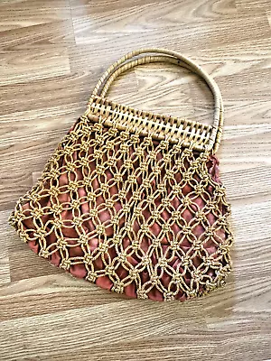 Vintage Shoulder Bag Handbag Handwoven Rope Rattan And Fabric Boho Rattan Large • $25