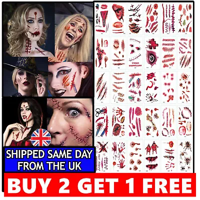 Zombie Scars Tattoos Fake Blood Scab Scar Wound Halloween Costume Make-Up Kit UK • £1.99