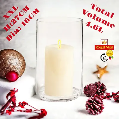 John Lewis Clear Glass Hurricane Candle Holder Large Tall Clear Glass Cylinder • £12.49
