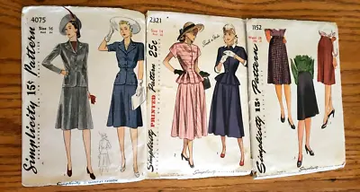 1940s VTG Simplicity Sewing Patterns Skirt/Jacket LOT Of 3. Size 14 & 16. (B) • $26.50