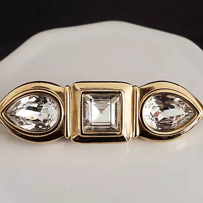 Vintage Swarovski Gold Plated Crystal Brooch 80s Signed S.A.L. • $45