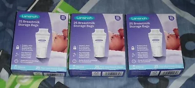 3 BOXES OF 25 LANSINOH BREASTMILK STORAGE BAGS   3x 25 = 75 Bags IN TOTAL.  NEW • £9.99