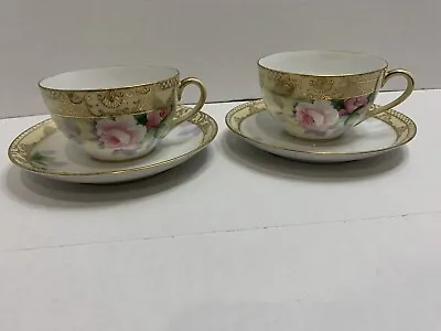 Noritake Gold Trim China Tea Cup & Saucer Vintage Lot Of 2 Hand Painted. • $80