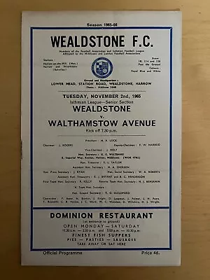 Wealdstone V Walthamstow Avenue 1965/66 Isthmian League • £2.99