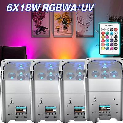 4X RGBWA+UV 6 LED PAR Stage Light Rechargeable Battery DJ Light Wireless APP DMX • $119.99