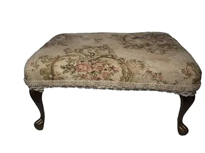 Vintage Upholstered Foot Stool With Brass Legs Victorian Style Floral & Lace • $90