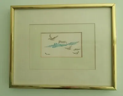 Mary Ellen Golden Waterbirds Over Water Watercolor & Ink Matted Framed & Signed • $50