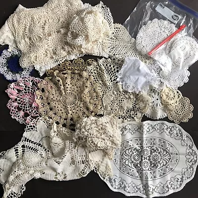 Vintage Doilies Lot Of 25+ White Ecru Crochet Doilies Variety Of Sizes 2 Pounds • $19.99