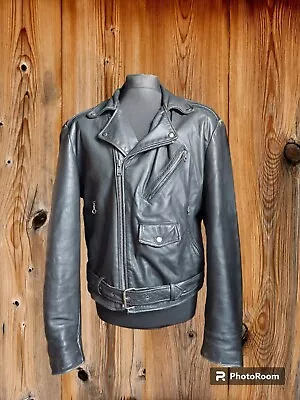 Vintage Mens  Open Road  Heavy Motorcycle Black Leather Jacket Sz 42(42 -44 ) • $151.58