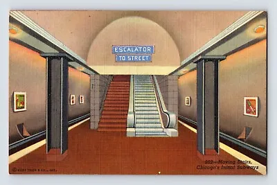 Postcard Illinois Chicago IL Subway Train Escalator 1940s Unposted Linen • $8
