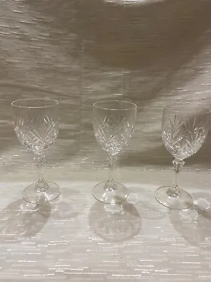 Vintage Cut Criss-Cross & Fan Design Crystal Wine Goblets Stemware - Set 3 6.25” • $14.95