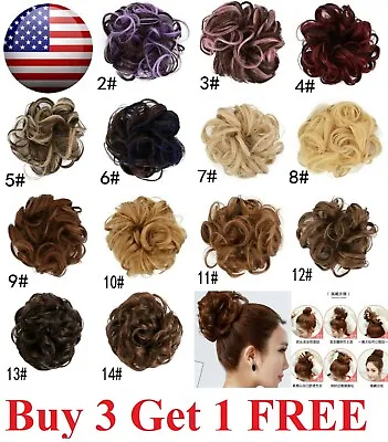 Real Natural Curly Messy Bun Hair Piece Scrunchie Hair Extensions As Human  • $5.95