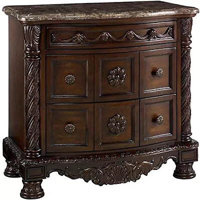 Ashley Furniture North Shore 3 Drawer Marble Top Nightstand In Brown • $499