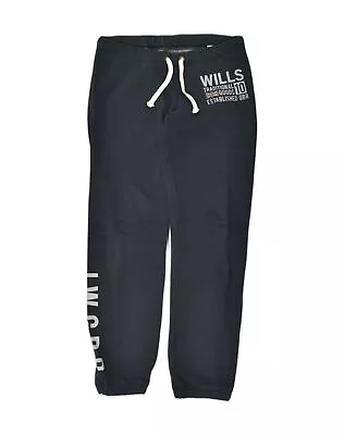 JACK WILLS Womens Graphic Tracksuit Trousers UK 8 Small  Navy Blue Cotton AF09 • £13.91