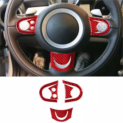 For Mini Cooper 2007-10 Red Carbon Fiber Interior Steering Wheel Cover Trim 5Pcs • $16.29