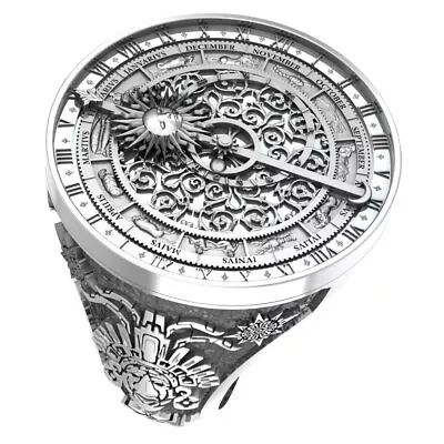 925 Sterling Silver Astronomical Clock Ring Aztec Mayan Calendar Jewelry • $69.99