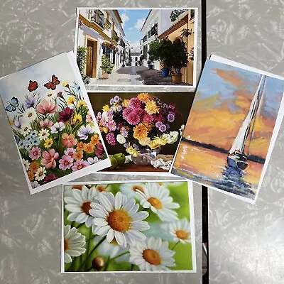 The Mouth & Foot Painting Artists Lot Of 5 Cards-Village Street Sailboat Flowers • $10