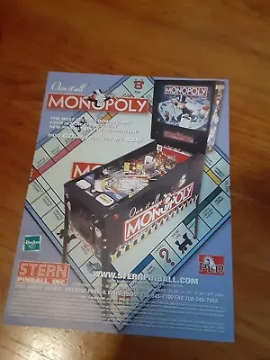 Monopoly Pinball Flyer Stern Original • $4.49