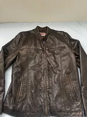 Levis Mens Leather Hoodie Jacket Full Zip Up Long Sleeve Drawstring Brown Size • $65