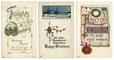 CHRISTMAS LOT OF 3 Stecher Faux Wax Seal Snow Scene Windmill C1910 Postcards • $8.10