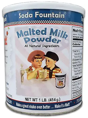 Soda Fountain Malted Milk Powder 1 Lb. Canister - Malt Powder For Ice Cream And  • $22.60