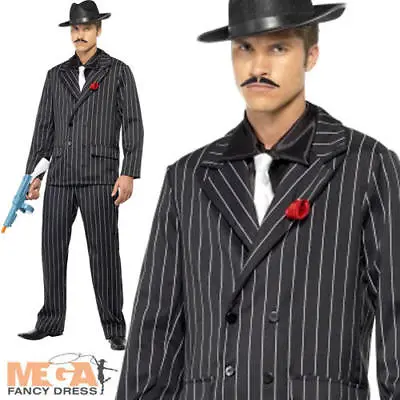 20s Pinstripe Zoot Suit Mens Fancy Dress 1920s Mafia Gangster Adults Costume  • £22.49