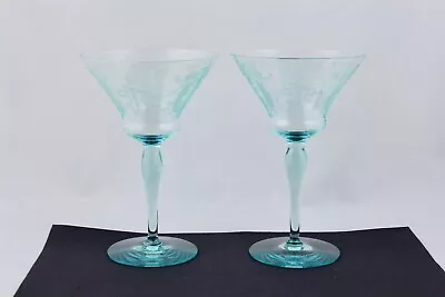 Set Of 2 Sunrise Medallion Blue By Morgantown Champagne Tall Sherbet Glasses • $150