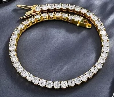 34Ct Round Cut Lab Created 5mm Diamond Tennis Bracelet 6X 14k Gold Plate 9  Inch • $49.95