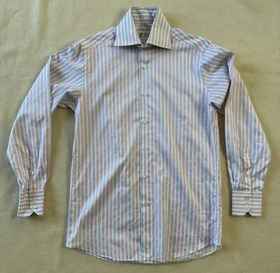 $49.99 • Buy Domenico Vacca Cotton Pink Blue Stripe Dress Shirt Men’s 15/38 Made In Italy 