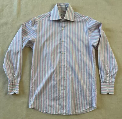 $49.99 • Buy Domenico Vacca Cotton Pink Blue Stripe Dress Shirt Men’s 15/38 Made In Italy 