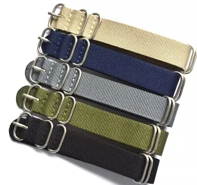 Heavy Duty 5 Ring Stainless Steel Divers Nylon Watch Strap Band 18/20/22/24mm • $11.99