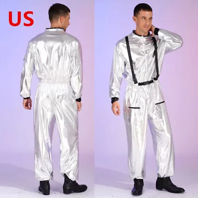 US Women Men Astronaut Costume Adult Shiny Wetlook Spacesuit Protective Jumpsuit • $29.65