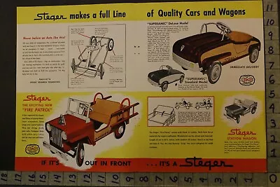 1949 STEGER PEDAL CAR FIRE ENGINE STATION WAGON AUTO COAST TRUCK 2pg TOY AD TU73 • $125