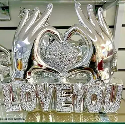 New Large Gift Crushed Diamond Silver Hand Heart Love You Sparkle Bling Ornament • £21.99